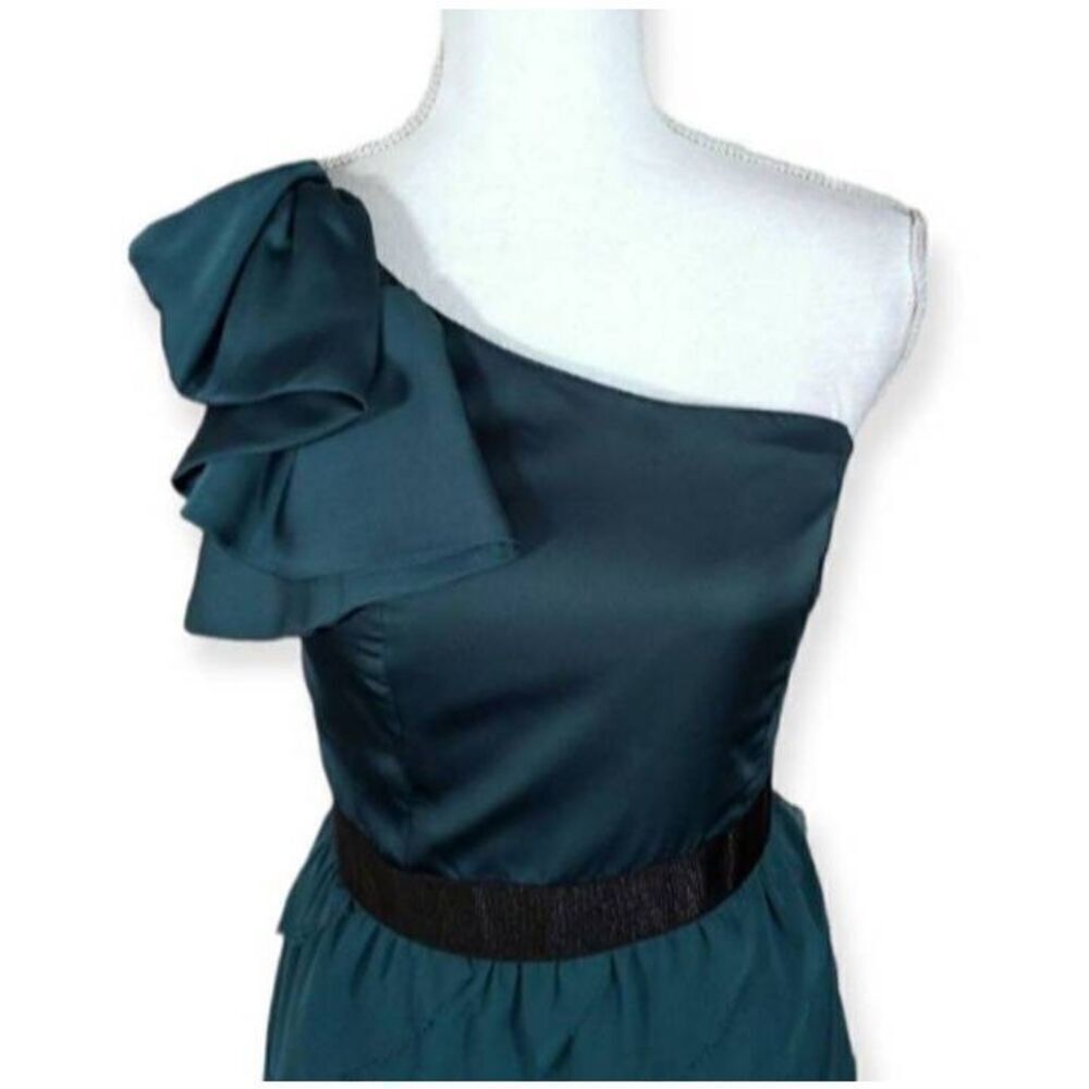 LC LAUREN CONRAD GREEN & BLACK ONE SHOULDER DRESS SZ.12 EUC. - Picture 2 of 8